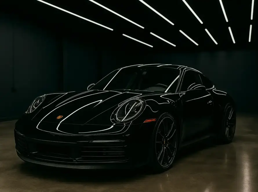 Lucidatura carrozzeria Porsche nera con trattamento protettivo a Carmagnola